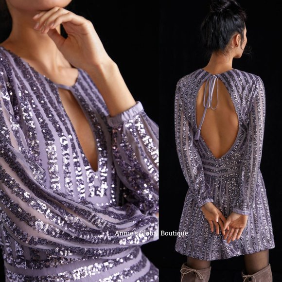 NWT ANTHROPOLOGIE Sequined Open-Back Mini Dress. Size 6 - Picture 14 of 16